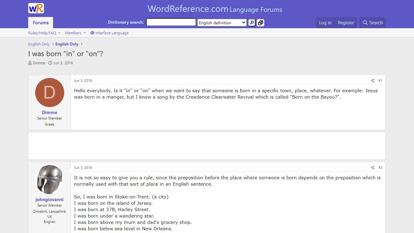 I was born "in" or "on"? | WordReference Forums